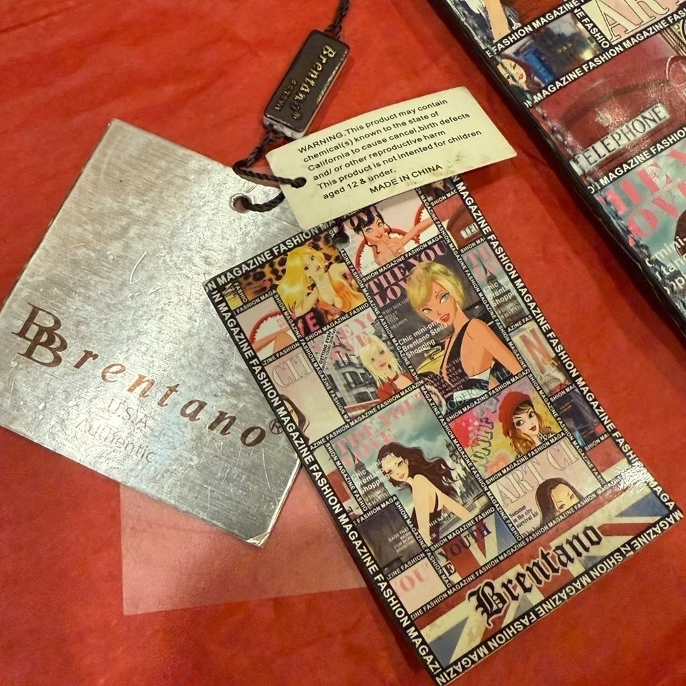 Brentano Comic Print Bag Wristlet Purse Black 12x7 NEW